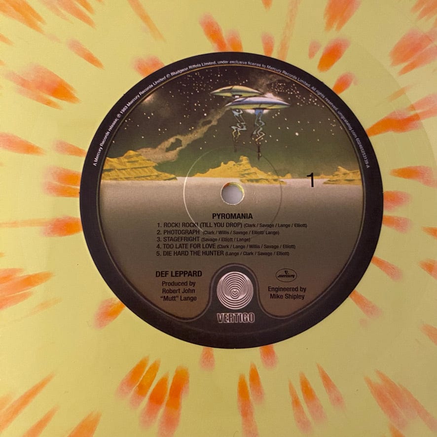 Def Leppard – Pyromania LP USED NM/NM Yellow/Orange Splatter - Image 3