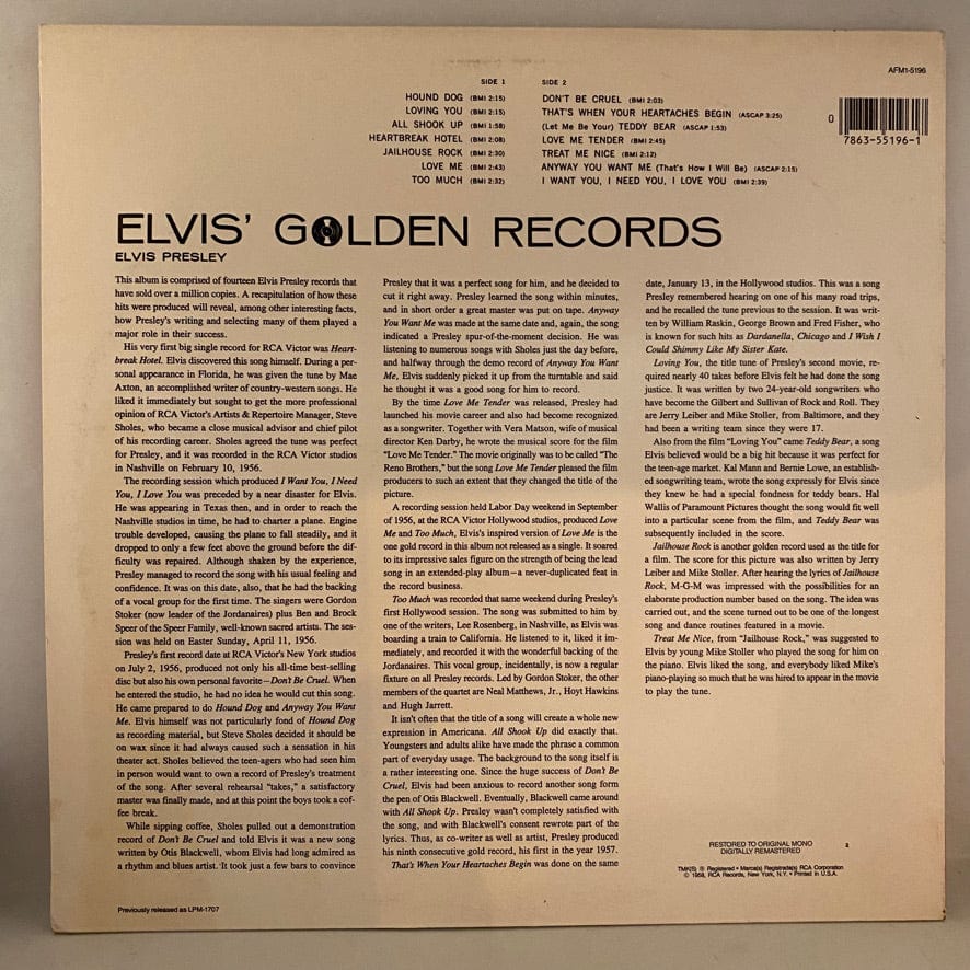 Elvis Presley – Elvis' Golden Records LP USED VG++/VG+ 1984 Pressing - Image 2