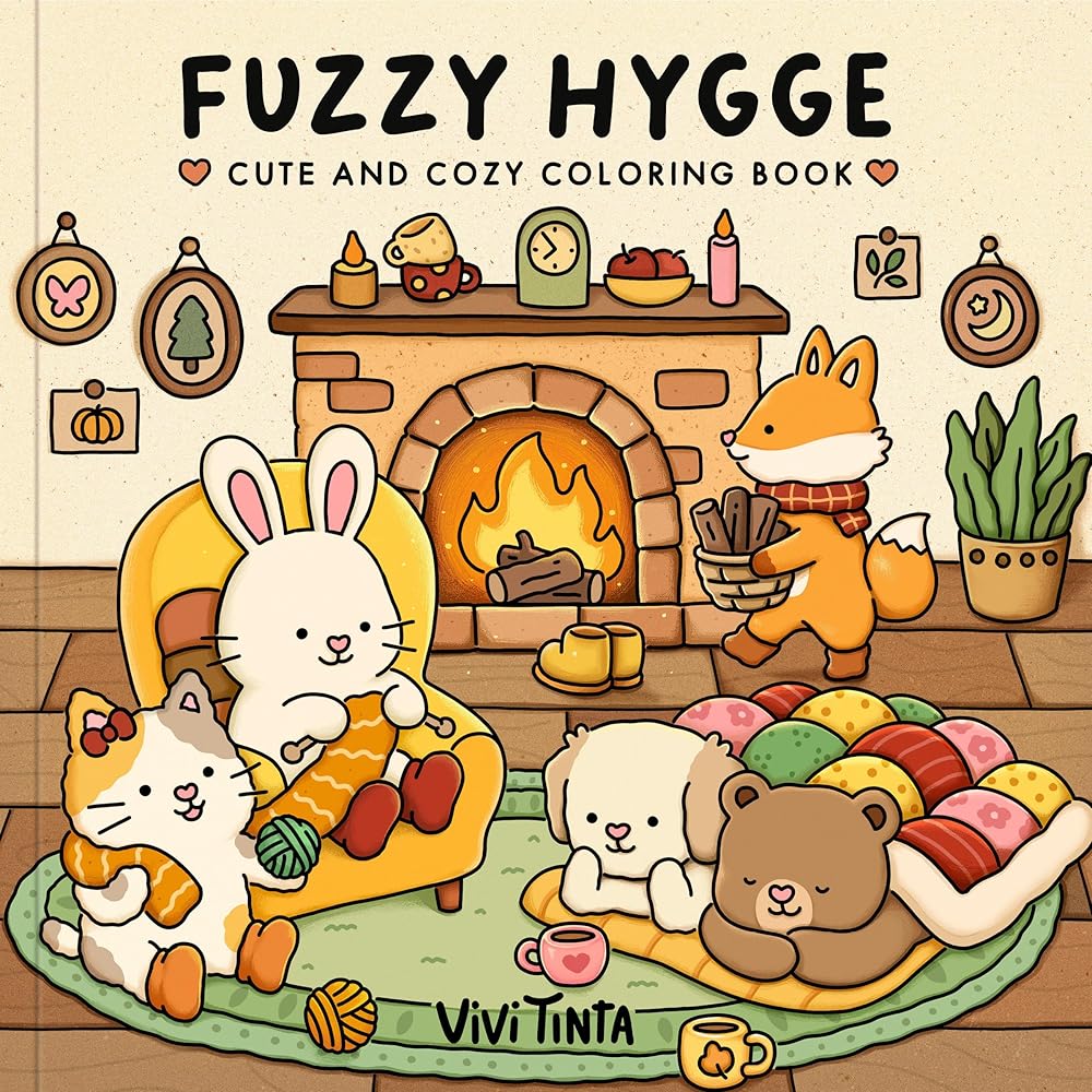 Fuzzy Hygge: Cute and Cozy Coloring Book for Adults & Teens Featuring Adorable Animals Characters for Stress Relief by Vivi Tinta