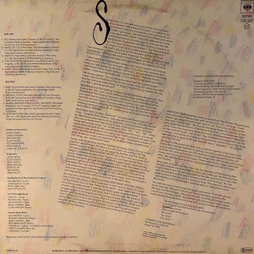 Janis Joplin – Farewell Song LP USED VG++/VG+ European Pressing - Image 2