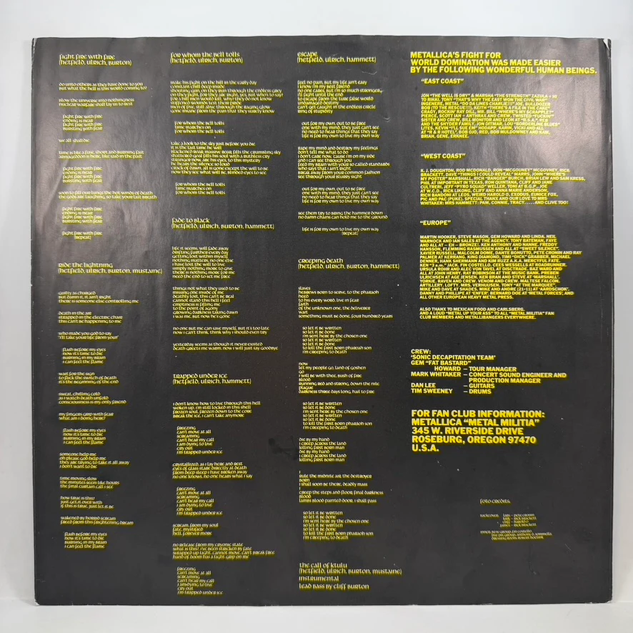 Metallica – Ride The Lightning LP USED Vinyl VG/VG - Image 3
