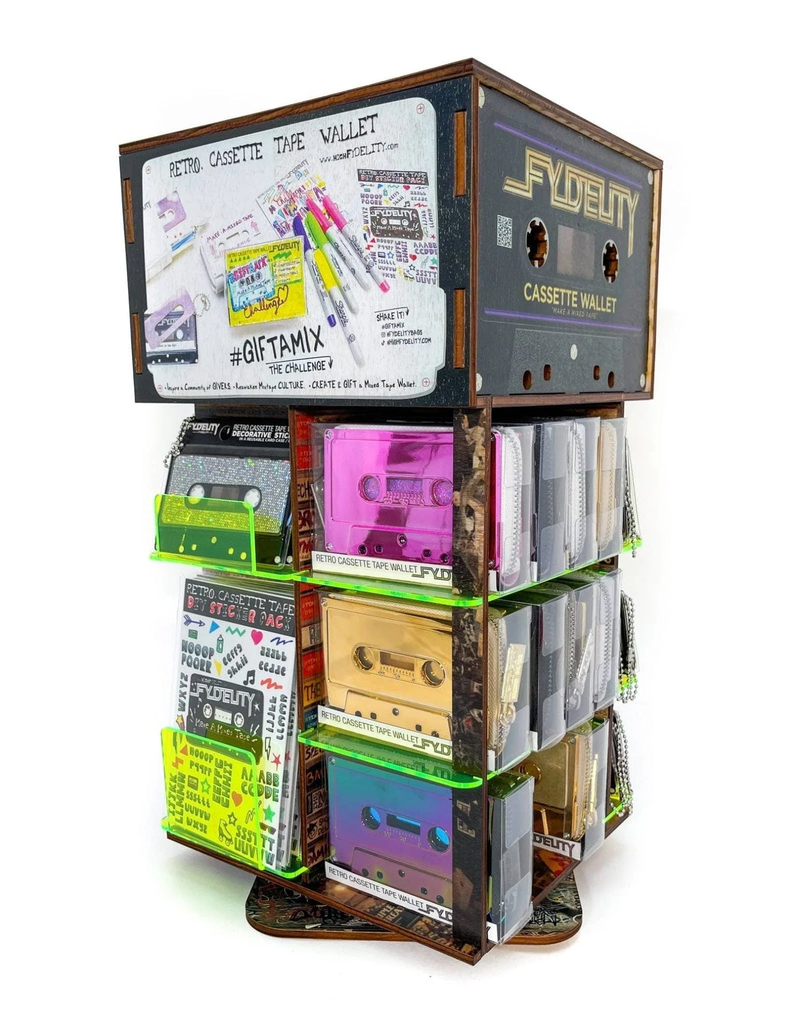 Retro Cassette Tape Wallet | SPINNER DISPLAY W/ITEMS