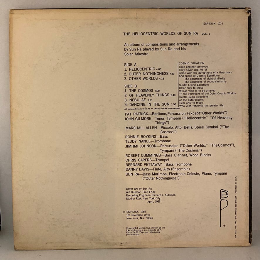 Sun Ra – The Heliocentric Worlds Of Sun Ra, Vol. I LP USED VG+/VG 1966 Pressing ESP Disk - Image 2