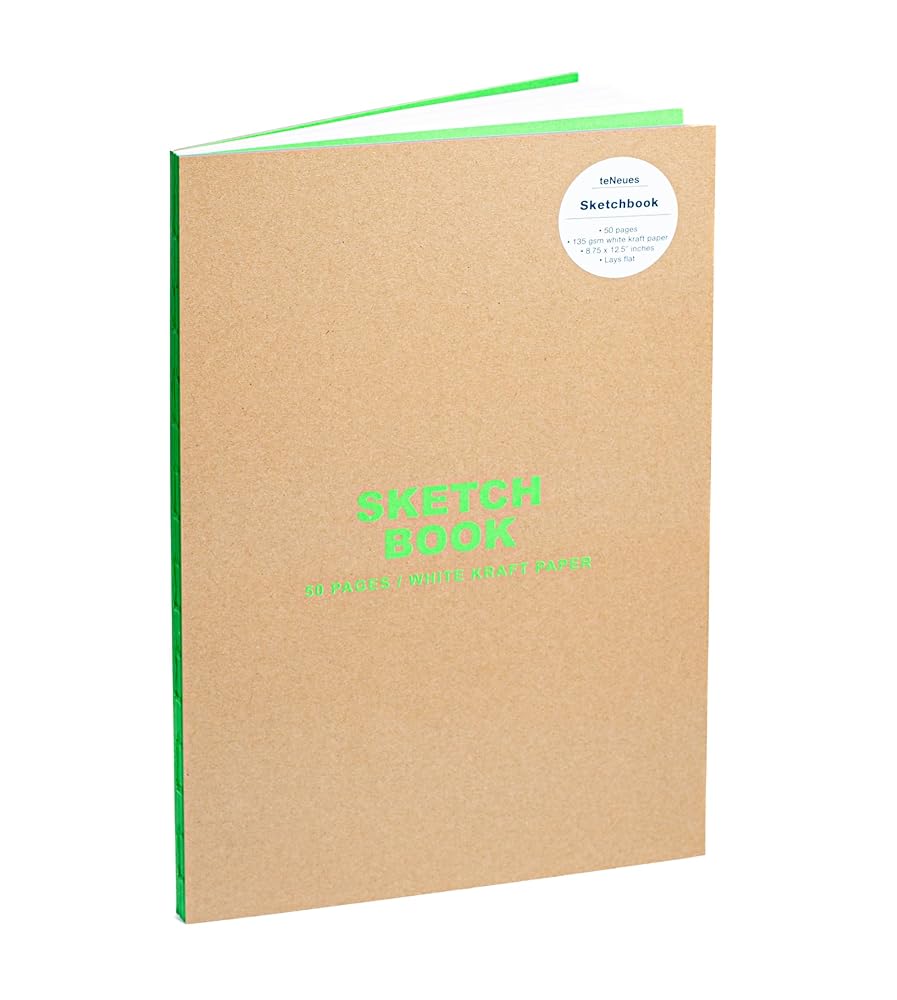 teNeues - Sketchbook Large Format - 50 White Kraft Pages, Lay Flat Binding, Kraft and Neon Green: Sketchbook: Sketchbook by teNeues Publishing